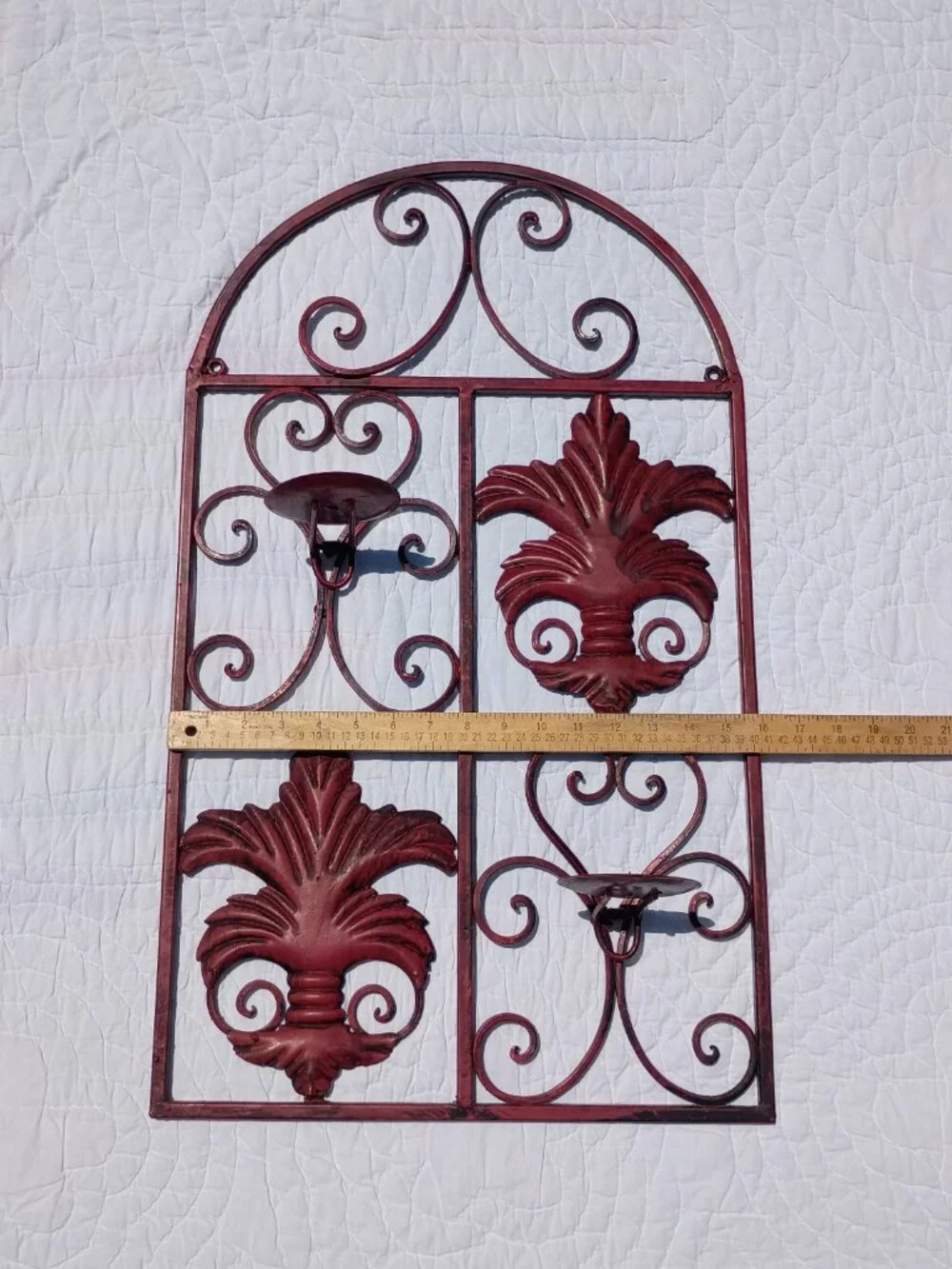 Metal Fleur De Lis Wall Candle Holder Sconce Tuscan Rustic Red Arch Decor 27x16